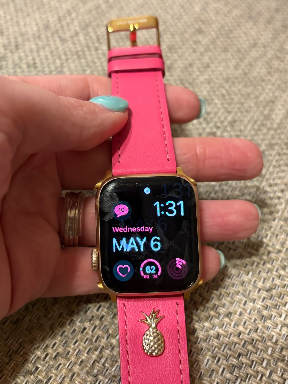 Lily Pulitzer Pink Leather Smartwatch Strap with Golden Pineapple Accent